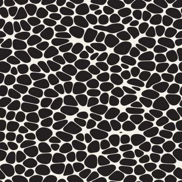 Organic Irregular Rounded Jumble Shapes. Vector Seamless Black and White Pattern イラスト素材