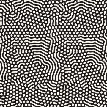 Organic Irregular Rounded Lines Vector Seamless Black and White Pattern Illustrazione stock