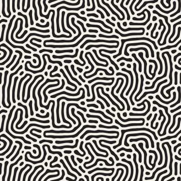 Organic Irregular Rounded Lines. Vector Seamless Black and White Pattern Stock Illustration