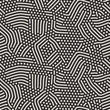 Organic Irregular Rounded Lines Vector Seamless Black and White Pattern 스톡 일러스트