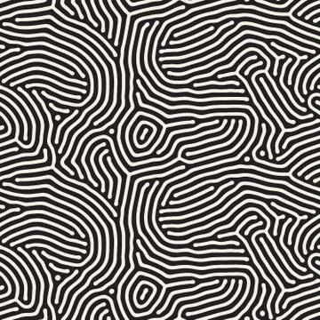 Organic Irregular Rounded Lines Vector Seamless Black and White Pattern Ilustración de archivo