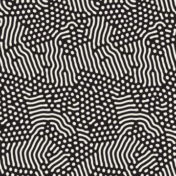 Organic Irregular Rounded Lines. Vector Seamless Black and White Pattern 스톡 일러스트