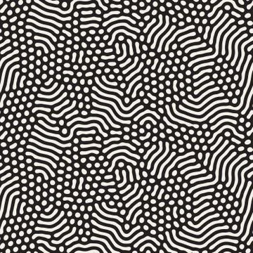 Organic Irregular Rounded Lines. Vector Seamless Black and White Pattern Stock Illustration
