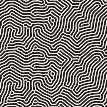 Organic Irregular Rounded Lines . Vector Seamless Black and White Pattern Illustrazione stock