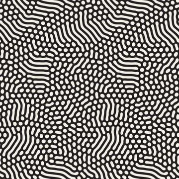 Organic Irregular Rounded Lines. Vector Seamless Black and White Pattern Stock Illustration