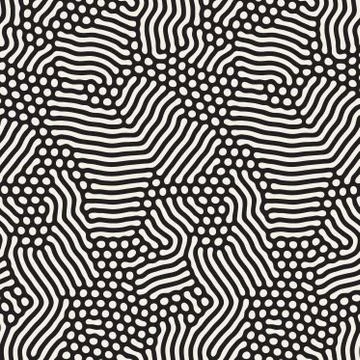 Organic Irregular Rounded Lines. Vector Seamless Black and White Pattern Illustrazione stock