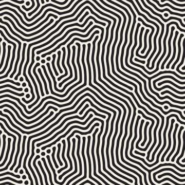 Organic Irregular Rounded Lines. Vector Seamless Black and White Pattern Stock Illustration