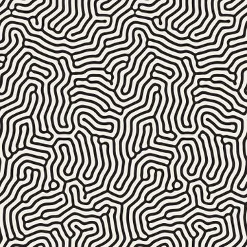 Organic Irregular Rounded Lines. Vector Seamless Black and White Pattern Stock Illustration
