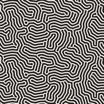 Organic Irregular Rounded Lines. Vector Seamless Black and White Pattern Illustrazione stock