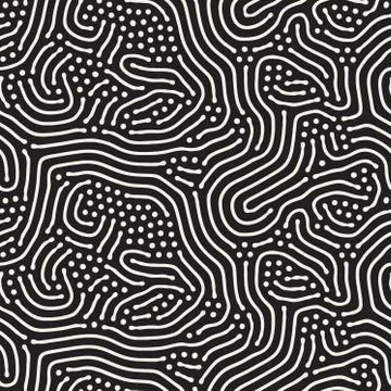 Organic Irregular Rounded Lines. Vector Seamless Black and White Pattern Illustrazione stock