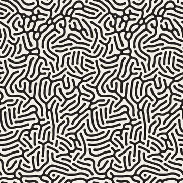 Organic Irregular Rounded Lines. Vector Seamless Black and White Pattern Stock Illustration