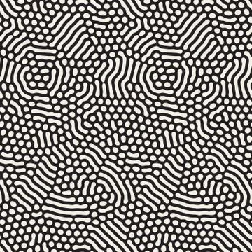 Organic Irregular Rounded Lines. Vector Seamless Black and White Pattern Stock Illustration