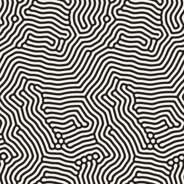 Organic Irregular Rounded Lines. Vector Seamless Black and White Pattern Stock Illustration