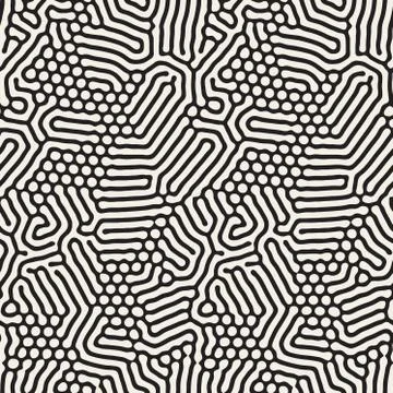 Organic Irregular Rounded Lines. Vector Seamless Black and White Pattern Illustrazione stock