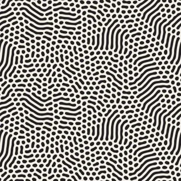 Organic Irregular Rounded Lines. Vector Seamless Black and White Pattern Stock Illustration