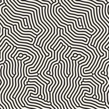 Organic Irregular Rounded Lines. Vector Seamless Black and White Pattern. Stock Illustration