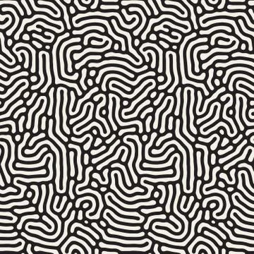 Organic Irregular Rounded Lines. Vector Seamless Black and White Pattern Illustrazione stock