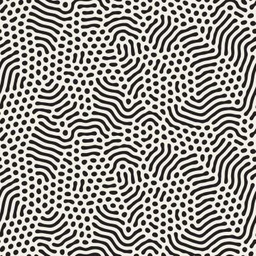 Organic Irregular Rounded Lines. Vector Seamless Black and White Pattern. Illustrazione stock