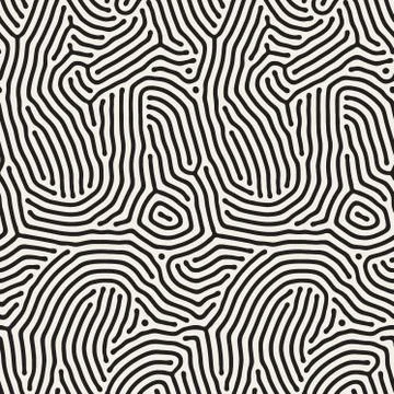 Organic Irregular Rounded Lines. Vector Seamless Black and White Pattern. Stock Illustration