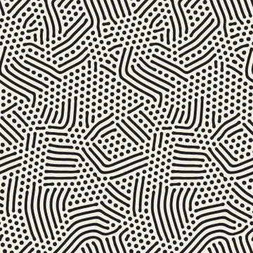 Organic Irregular Rounded Lines. Vector Seamless Black and White Pattern. Stock Illustration