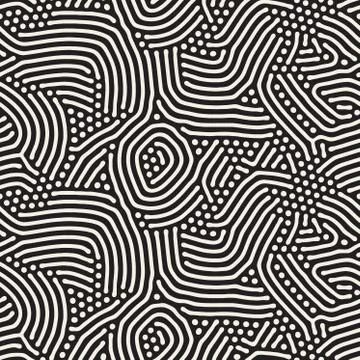 Organic Irregular Rounded Lines. Vector Seamless Black and White Pattern. Stock Illustration