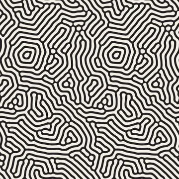 Organic Irregular Rounded Lines. Vector Seamless Black and White Pattern. Stock Illustration