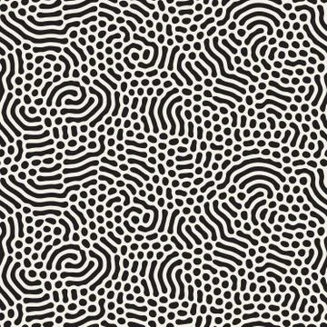 Organic Irregular Rounded Lines. Vector Seamless Black and White Pattern. Stock Illustration