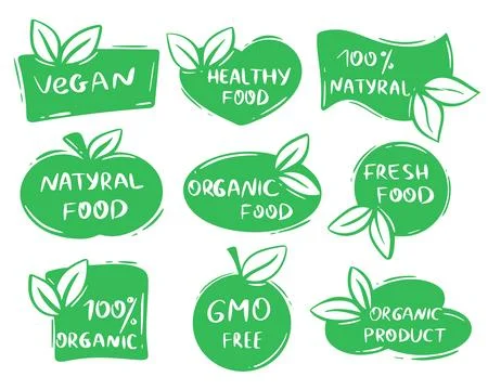 Organic labels hand drawn set Stock Illustration