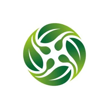 Organic Leaf Circle Logo Design with Eco Sustainability Green Graphics Stock Illustration