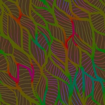 Organic leaf inspired pattern with flowing lines and earthy tones, accented by Stock Illustration