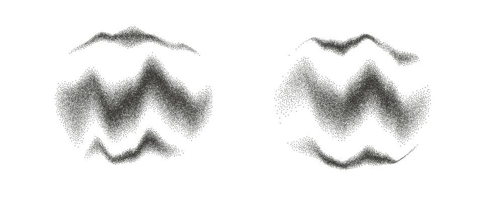 Organic lines dotwork gradient in round shapes set. Irregular dynamic halftone Illustration