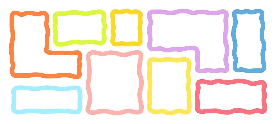 Organic Liquid Rectangle Frame Shapes Set. Hand Drawn Abstract Vector Fluid Stock Illustration