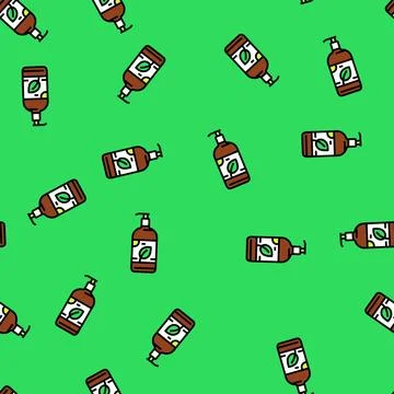 Organic liquid soap bottle vector seamless pattern Illustrazione stock