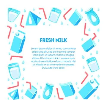 Organic Milk Frame of Square Shape with Dairy Products and Place for Text Stock Illustration