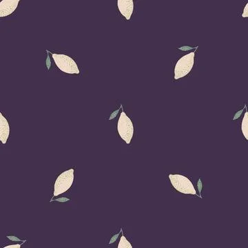 Organic minimalistic seamless pattern with light lemon silhouettes. Purple ba Stock Illustration