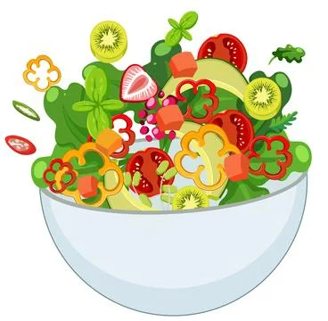 Organic Mixed Fruit and Vegetable Salad Bowl Stock Illustration