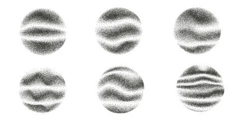 Organic noise gradient round element set. Speckle dotwork gradient circles with Illustrazione stock