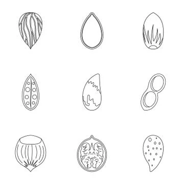 Organic nuts icon set, outline style Stock Illustration