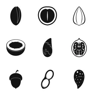 Organic nuts icon set, simple style Stock Illustration