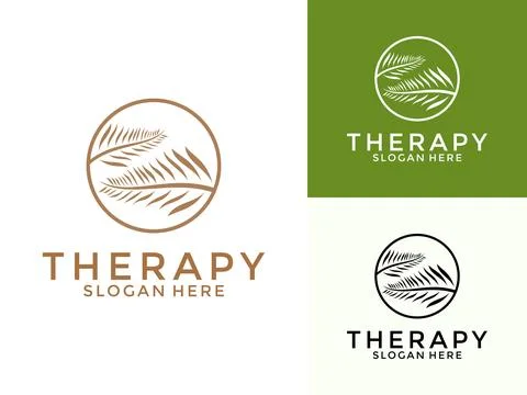 Organic Palm Leaf Logo Design, Spa therapy logo vector template Stock Illustration