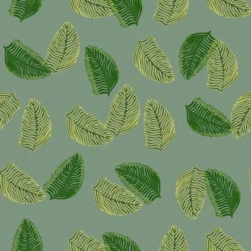Organic palm leaf seamless pattern with hand drawn foliage print. Simple colo Illustrazione stock