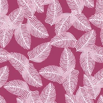 Organic palm leaf seamless pattern with hand drawn foliage print. Simple colo Illustrazione stock