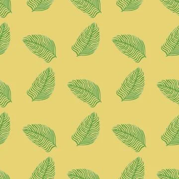 Organic palm leaf seamless pattern with hand drawn foliage print. Simple colo Illustrazione stock