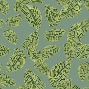 Organic palm leaf seamless pattern with hand drawn foliage print. Simple colo 스톡 일러스트