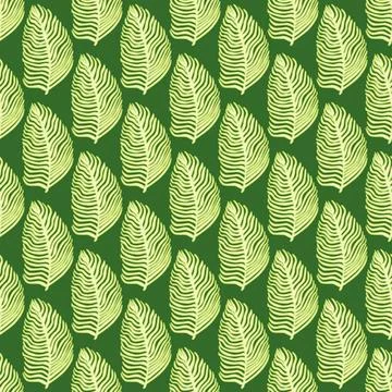 Organic palm leaf seamless pattern with hand drawn foliage print. Simple colo Illustrazione stock