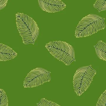 Organic palm leaf seamless pattern with hand drawn foliage print. Simple colo 스톡 일러스트