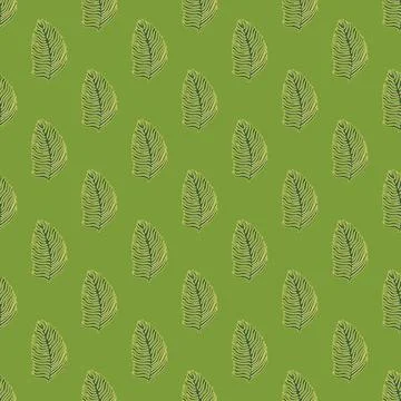 Organic palm leaf seamless pattern with hand drawn foliage print. Simple colo Illustrazione stock