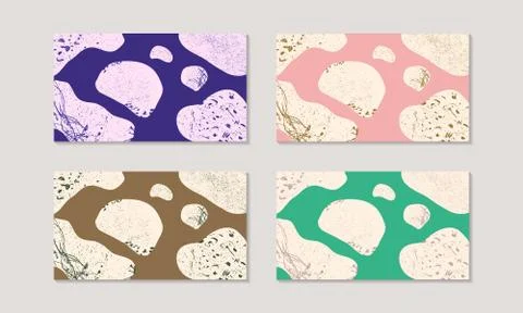 Organic pattern backgrounds set of four in blue brown pink and green Stock Illustration