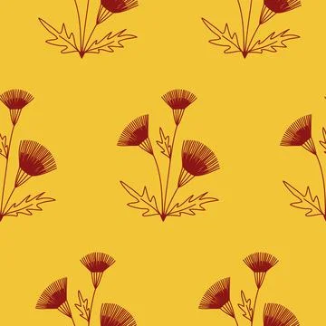 Organic pattern red fantasy flower on yellow seamless pattern, textile design Stock Illustration