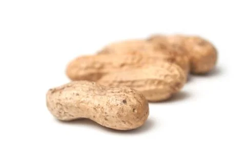 Organic peanuts alignment on white background Stock Photos